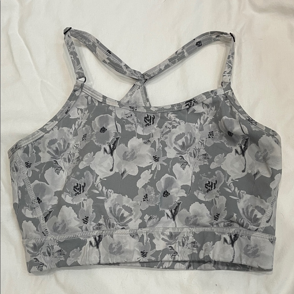 Mono B Gray Floral Sports Bra